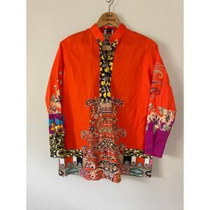 Etro bright colorful multi mixed pattern blouse size 46 made in Italy orange *